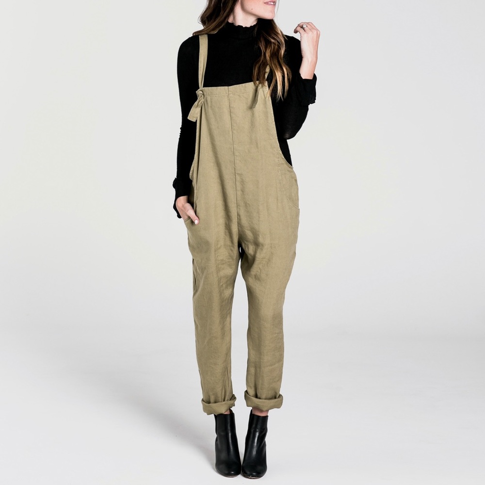 Olive linen overalls